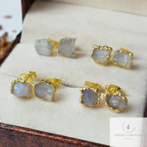 Raw Rainbow Moonstone Studs, Rainbow Moonstone Jewelry, Birthstone Earrings, Minimalist Crystal Jewelry, Boho Studs Earrings, Gift For Her
